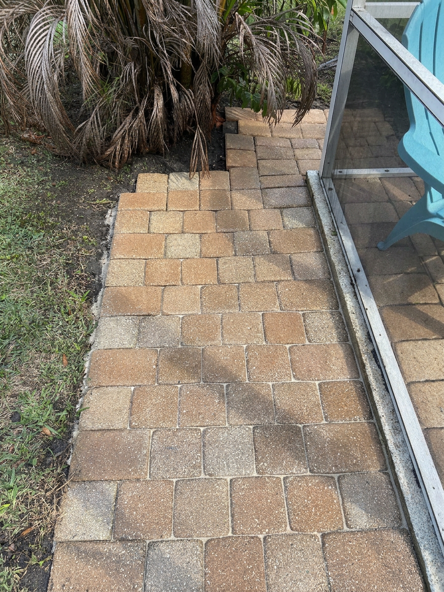 Restored paver path after pressure washing